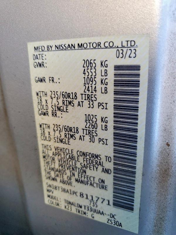 2023 Nissan Rogue მანქანა იყიდება აუქციონზე, vin: 5N1BT3BA1PC811771, აუქციონის ნომერი: 54858646