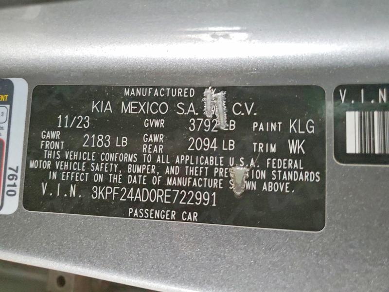 2024 Kia Forte მანქანა იყიდება აუქციონზე, vin: 3KPF24AD0RE722991, აუქციონის ნომერი: 53763136