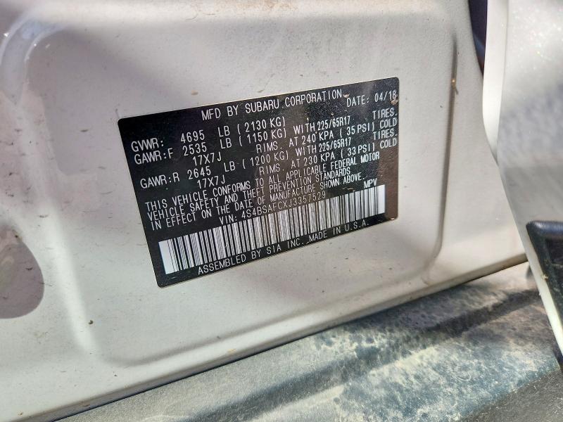 52597956 :رقم المزاد ، 4S4BSAFCXJ3357529 vin ، 2018 Subaru Outback مزاد بيع