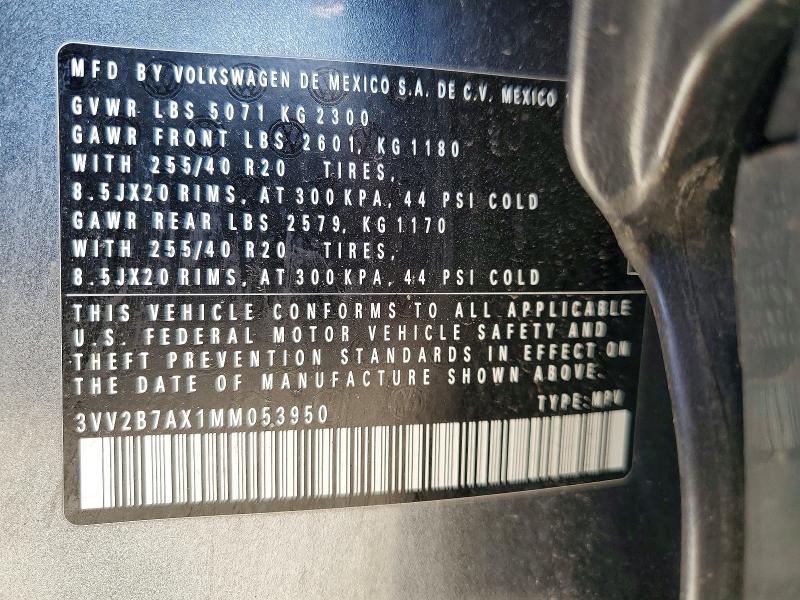 52934386 :رقم المزاد ، 3VV2B7AX1MM053950 vin ، 2021 Volkswagen Tiguan مزاد بيع