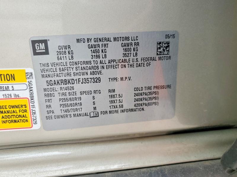 2015 Buick Enclave მანქანა იყიდება აუქციონზე, vin: 5GAKRBKD1FJ357329, აუქციონის ნომერი: 55073806