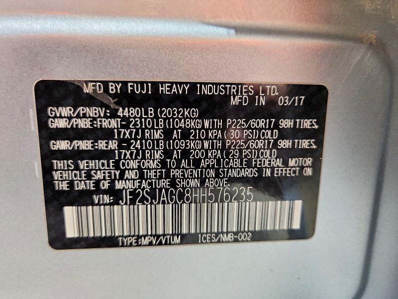 Продажа на аукционе авто 2017 Subaru Forester, vin: JF2SJAGC8HH576235, номер лота: 52648396