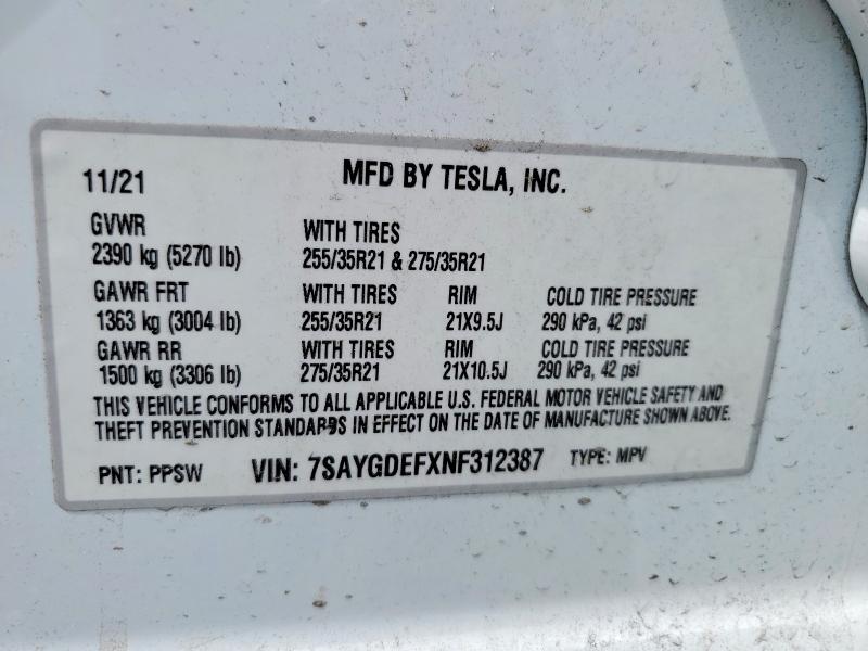 Aukcja sprzedaży 2022 Tesla Model Y, vin: 7SAYGDEFXNF312387, numer aukcji: 52909696