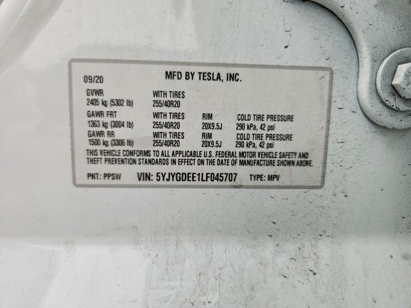 Aukcja sprzedaży 2020 Tesla Model Y, vin: 5YJYGDEE1LF045707, numer aukcji: 52703526