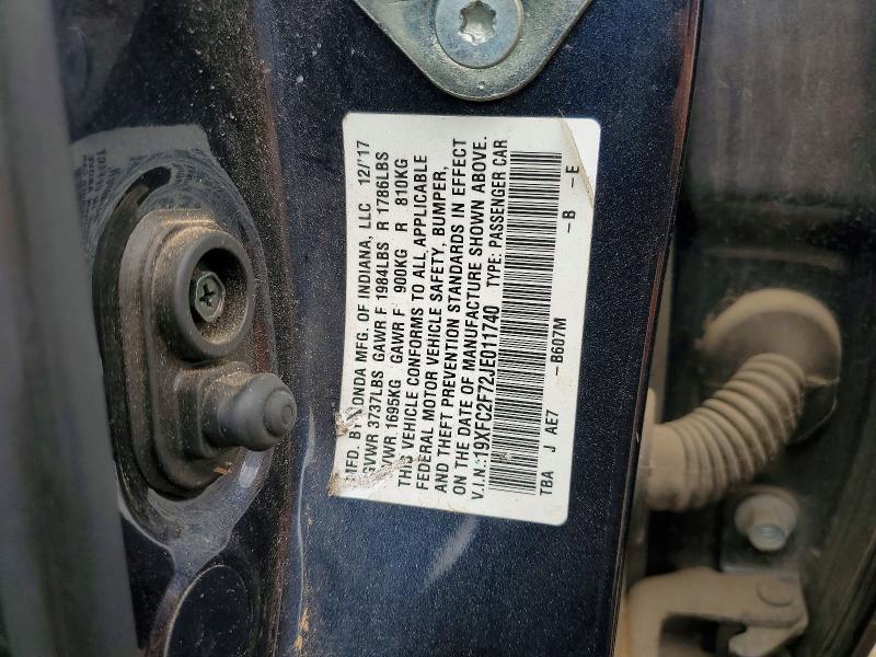 2018 Honda Civic მანქანა იყიდება აუქციონზე, vin: 19XFC2F72JE011740, აუქციონის ნომერი: 54211616