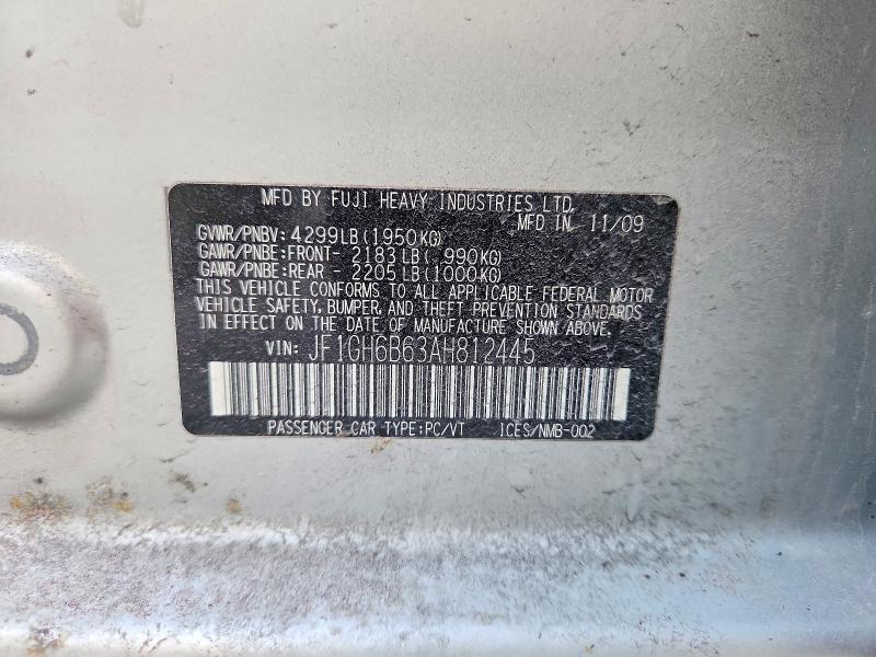 2010 Subaru Impreza მანქანა იყიდება აუქციონზე, vin: JF1GH6B63AH812445, აუქციონის ნომერი: 53069066