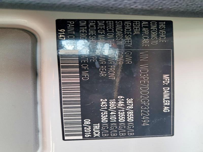 Aukcja sprzedaży 2016 Mercedes-benz Sprinter, vin: WD3PE7DD2GP322494, numer aukcji: 52569016