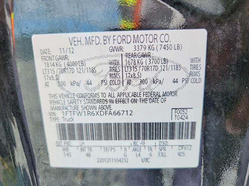 54016006 :رقم المزاد ، 1FTFW1R6XDFA66712 vin ، 2013 Ford F150 مزاد بيع
