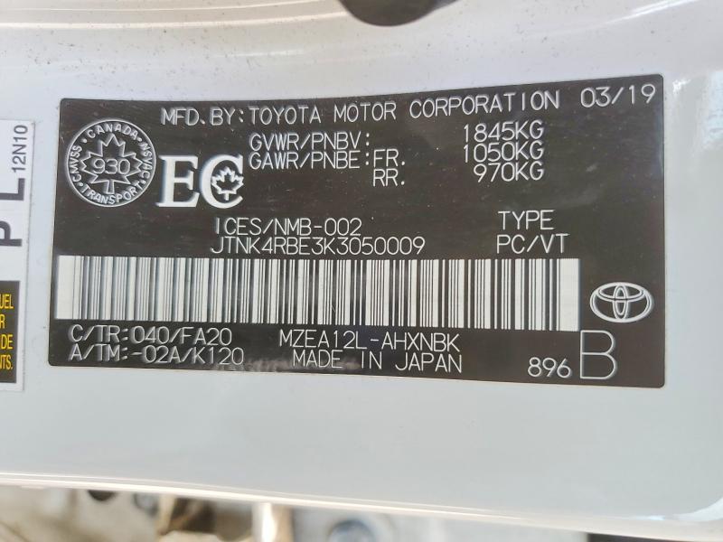 Aukcja sprzedaży 2019 Toyota Corolla Hatchback, vin: JTNK4RBE3K3050009, numer aukcji: 54788286