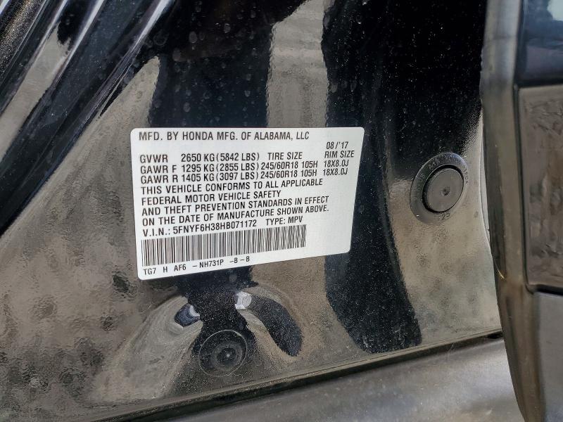 2017 Honda Pilot მანქანა იყიდება აუქციონზე, vin: 5FNYF6H38HB071172, აუქციონის ნომერი: 54106566