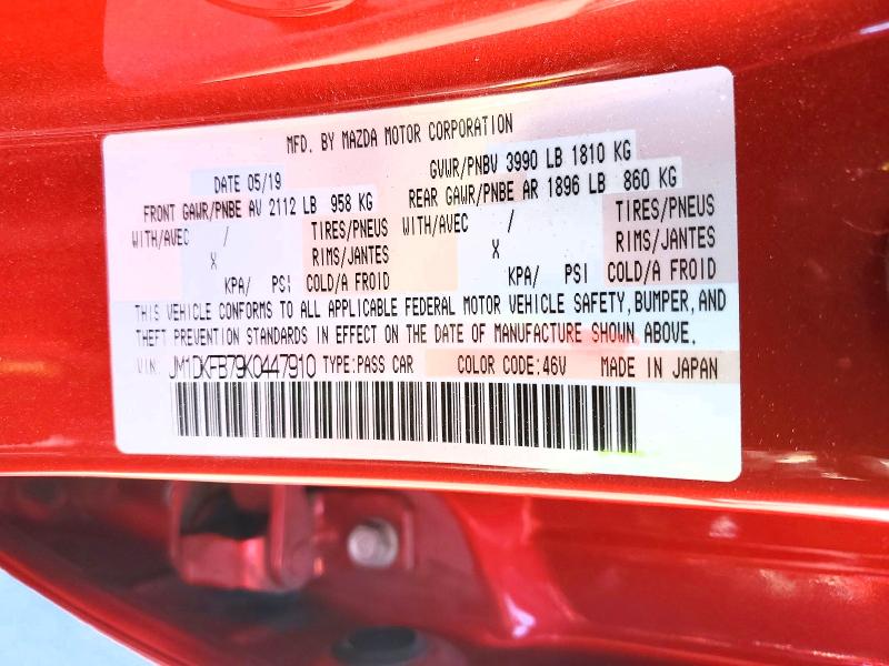 52406516 :رقم المزاد ، JM1DKFB79K0447910 vin ، 2019 Mazda Cx-3 مزاد بيع