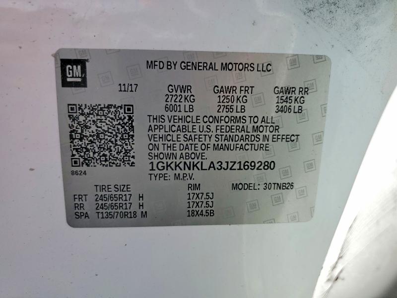 Aukcja sprzedaży 2018 Gmc Acadia, vin: 1GKKNKLA3JZ169280, numer aukcji: 54785106
