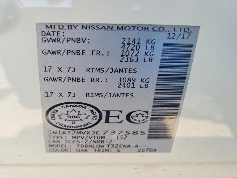 2018 Nissan Rogue მანქანა იყიდება აუქციონზე, vin: 5N1AT2MVXJC737585, აუქციონის ნომერი: 52082776
