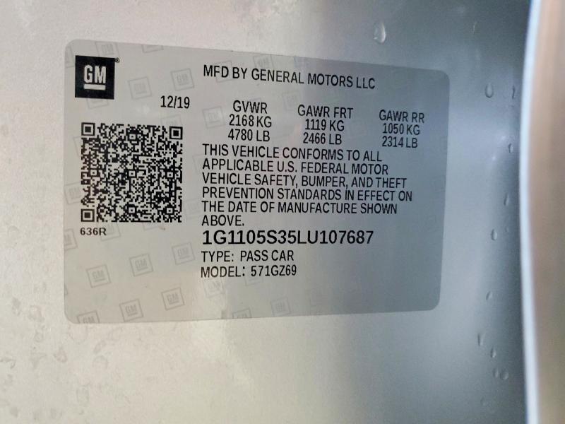 53463376 :رقم المزاد ، 1G1105S35LU107687 vin ، 2020 Chevrolet Impala مزاد بيع