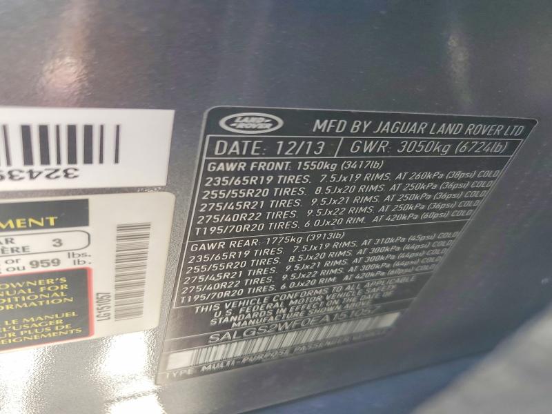 53063586 :رقم المزاد ، SALGS2WF0EA151057 vin ، 2014 Land Range Rove مزاد بيع