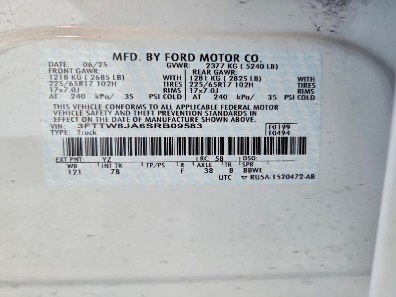 Продажа на аукционе авто 2025 Ford Maverick, vin: 3FTTW8JA6SRB09583, номер лота: 52221096