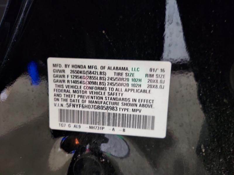 55276536 :رقم المزاد ، 5FNYF6H07GB058983 vin ، 2016 Honda Pilot مزاد بيع
