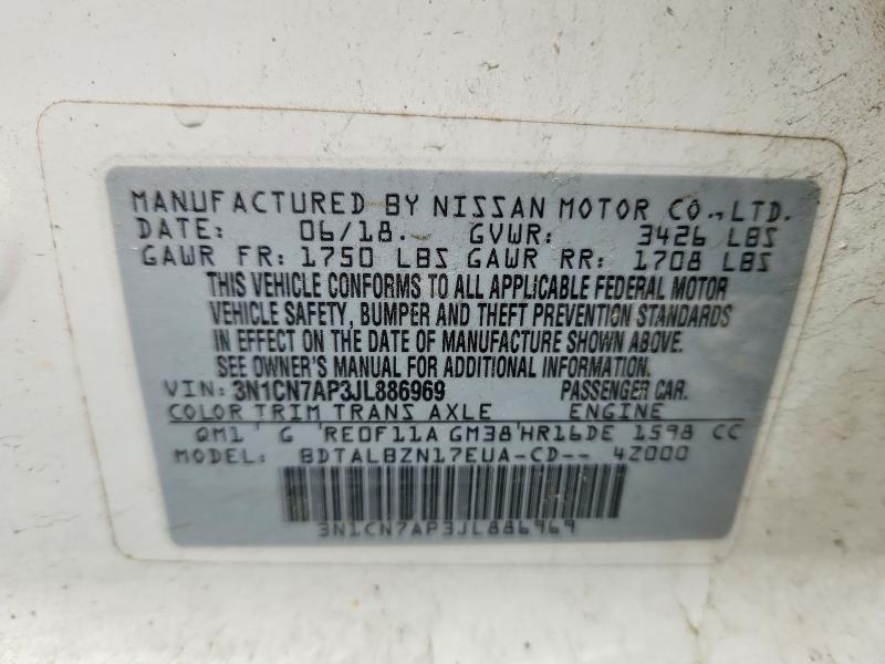 Продажа на аукционе авто 2018 Nissan Versa, vin: 3N1CN7AP3JL886969, номер лота: 53400066