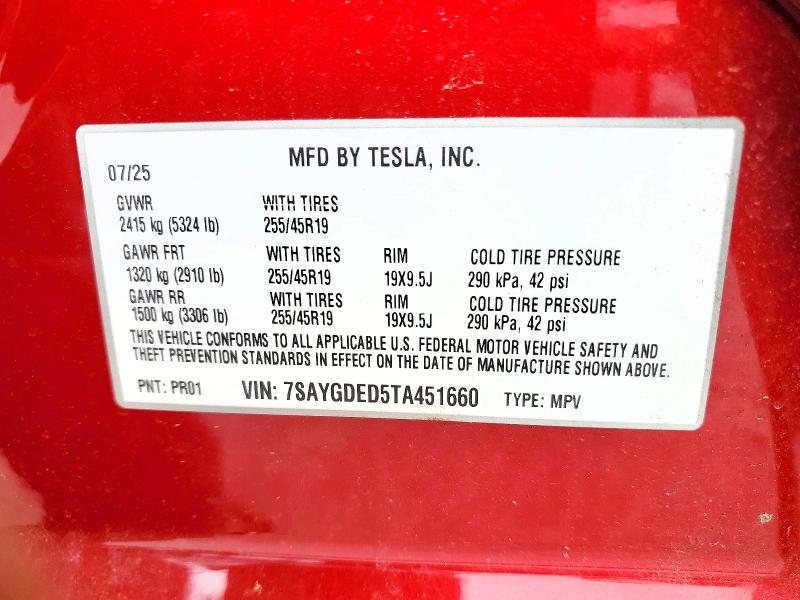 2026 Tesla Model Y მანქანა იყიდება აუქციონზე, vin: 7SAYGDED5TA451660, აუქციონის ნომერი: 53229416