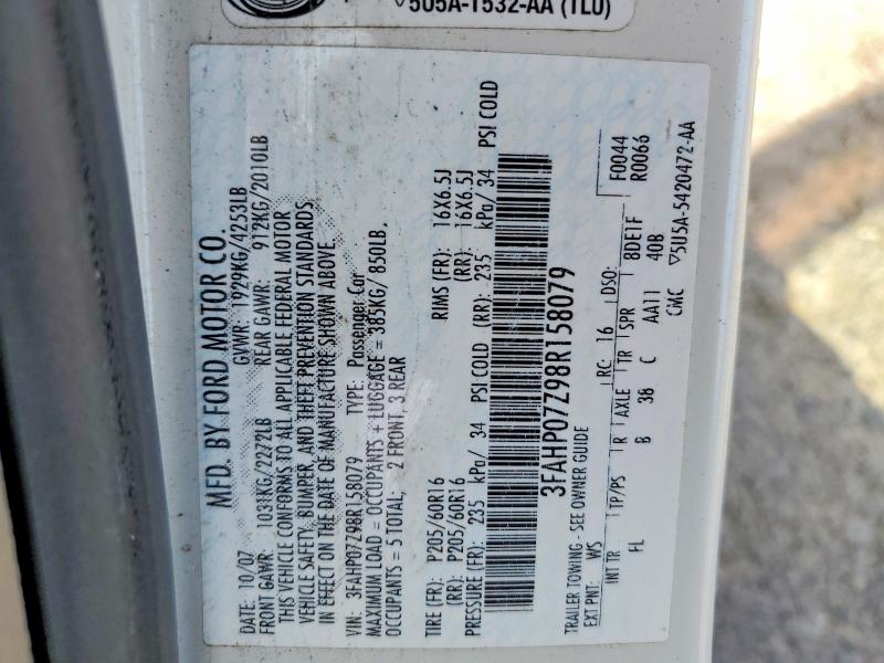 Aukcja sprzedaży 2008 Ford Fusion, vin: 3FAHP07Z98R158079, numer aukcji: 52656446
