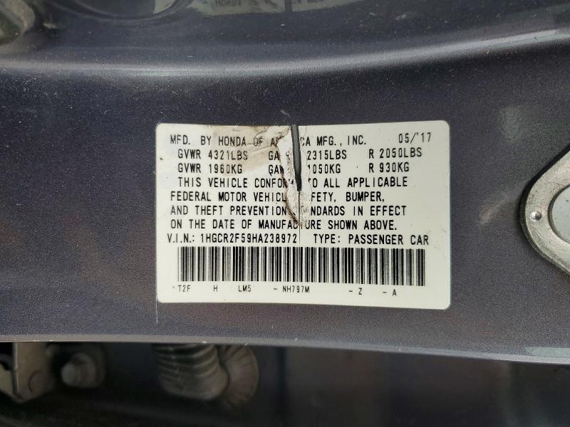 Продаж на аукціоні авто 2017 Honda Accord, vin: 1HGCR2F59HA238972, номер лоту: 52674866