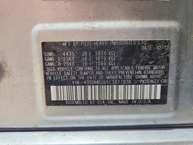 Aukcja sprzedaży 2012 Subaru Legacy, vin: 4S3BMBG65C3027930, numer aukcji: 52340706