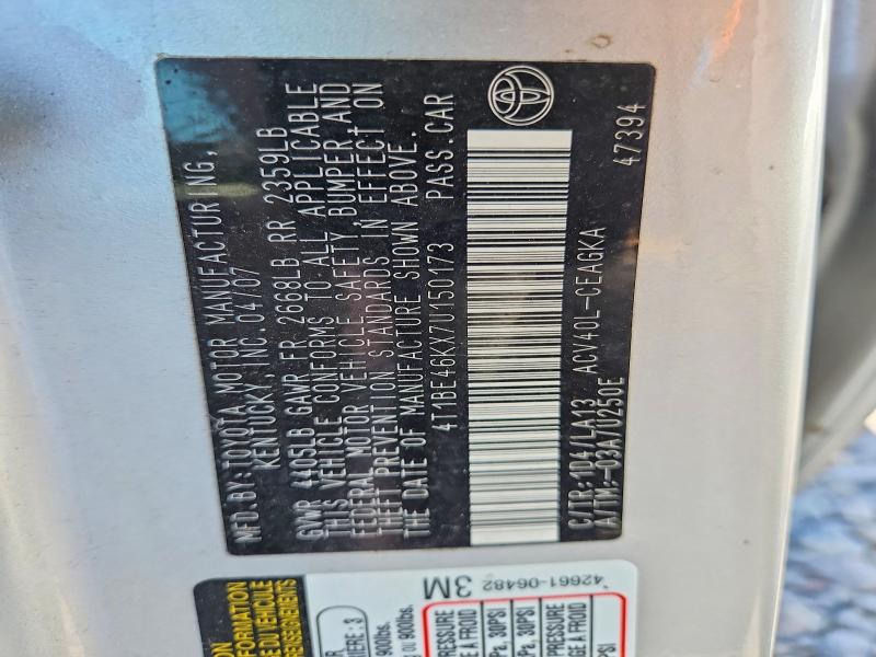 54765356 :رقم المزاد ، 4T1BE46KX7U150173 vin ، 2007 Toyota Camry مزاد بيع