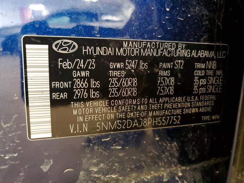 Aukcja sprzedaży 2023 Hyundai Santa Fe, vin: 5NMS2DAJ8PH557752, numer aukcji: 54345406