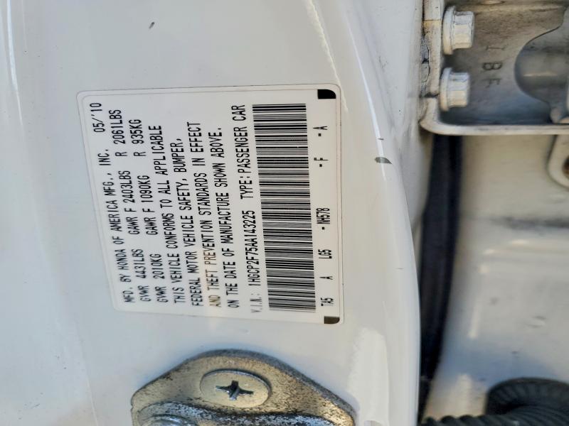 2010 Honda Accord მანქანა იყიდება აუქციონზე, vin: 1HGCP2F75AA143225, აუქციონის ნომერი: 54199216