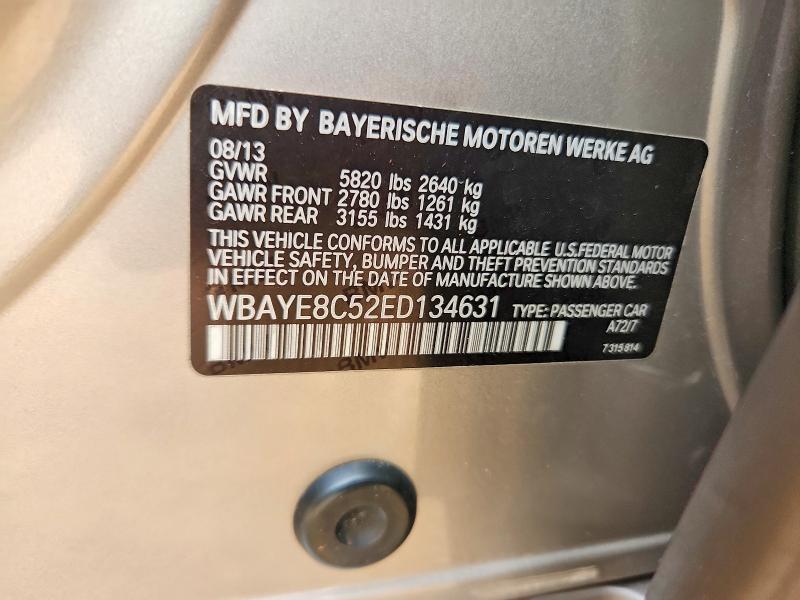 2014 Bmw 750 მანქანა იყიდება აუქციონზე, vin: WBAYE8C52ED134631, აუქციონის ნომერი: 52161706