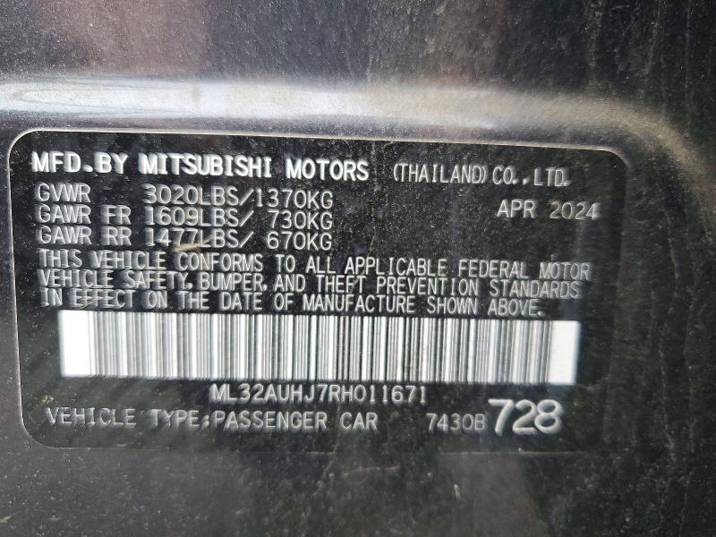 54057186 :رقم المزاد ، ML32AUHJ7RH011671 vin ، 2024 Mitsubishi Mirage مزاد بيع