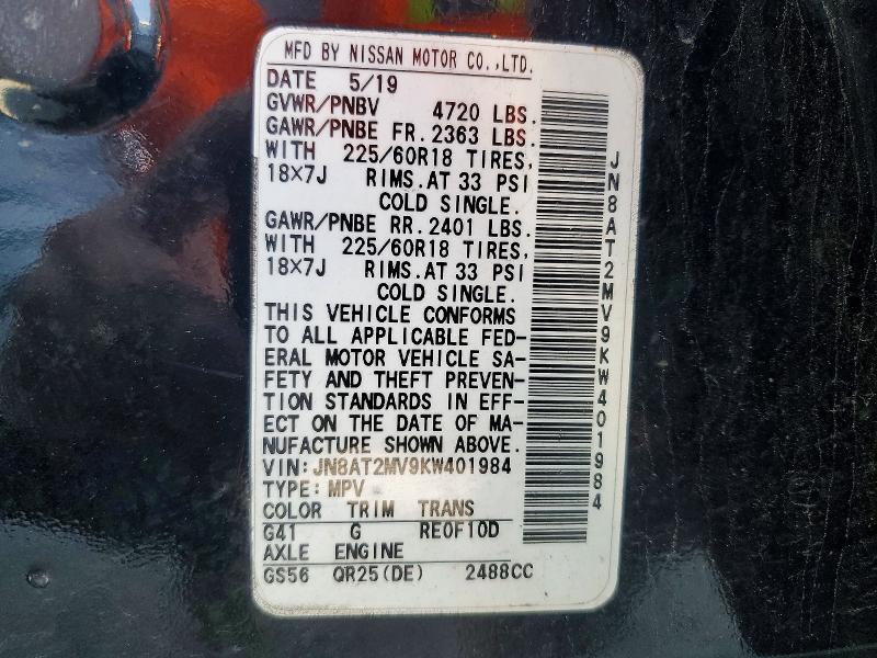 Продаж на аукціоні авто 2019 Nissan Rogue, vin: JN8AT2MV9KW401984, номер лоту: 54052876