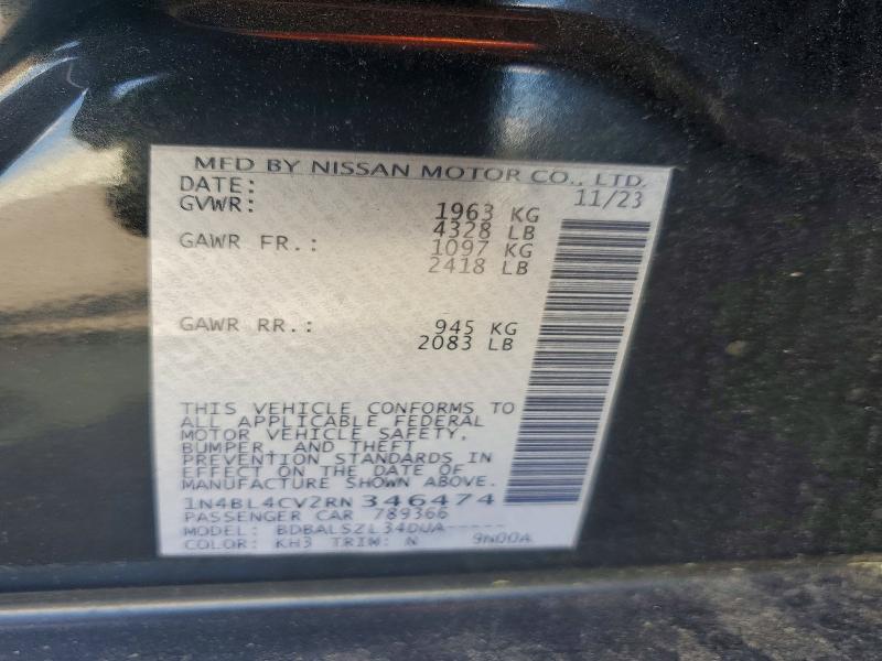 2024 Nissan Altima მანქანა იყიდება აუქციონზე, vin: 1N4BL4CV2RN346474, აუქციონის ნომერი: 53293796