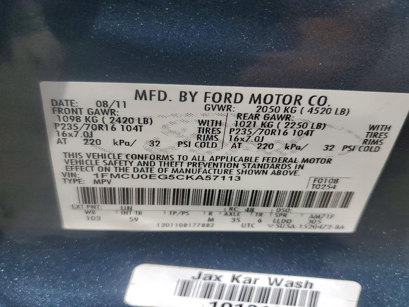 2012 Ford Escape მანქანა იყიდება აუქციონზე, vin: 1FMCU0EG5CKA57113, აუქციონის ნომერი: 54900546