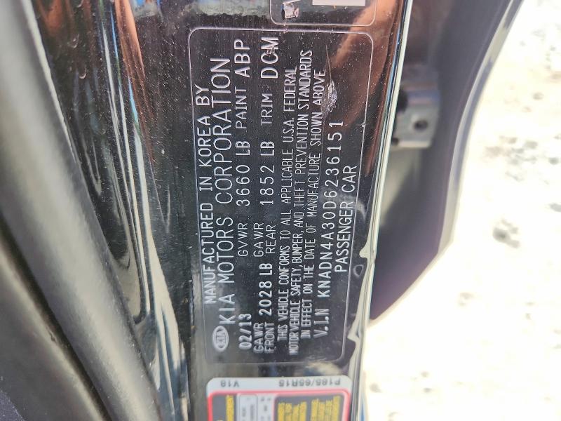 53411326 :رقم المزاد ، KNADN4A30D6236151 vin ، 2013 Kia Rio مزاد بيع