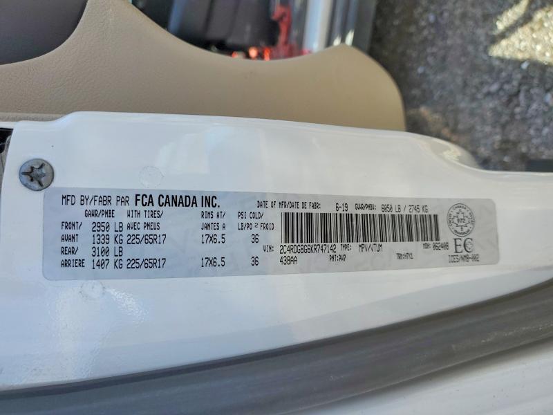Aukcja sprzedaży 2019 Dodge Grand Caravan, vin: 2C4RDGBG6KR747142, numer aukcji: 54402976