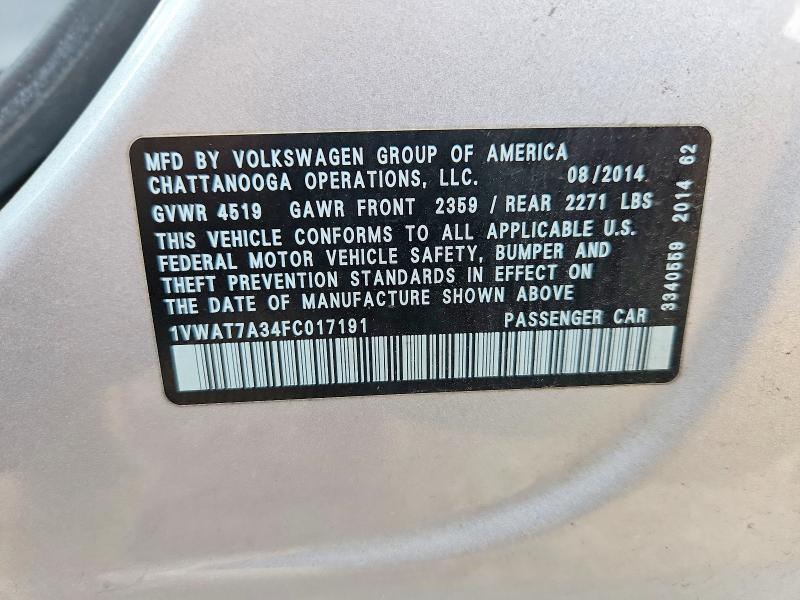 Aukcja sprzedaży 2015 Volkswagen Passat, vin: 1VWAT7A34FC017191, numer aukcji: 54078436