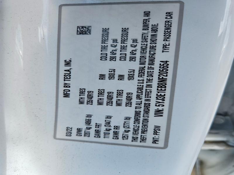 Aukcja sprzedaży 2022 Tesla Model 3, vin: 5YJ3E1EB8NF205654, numer aukcji: 52560496