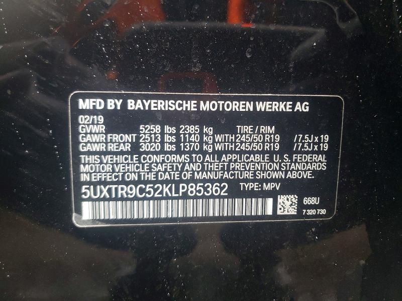 52524056 :رقم المزاد ، 5UXTR9C52KLP85362 vin ، 2019 Bmw X3 مزاد بيع