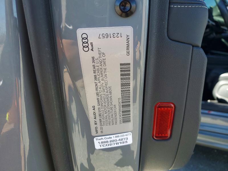 54447386 :رقم المزاد ، WAUC4CF55NA034715 vin ، 2022 Audi S5 مزاد بيع