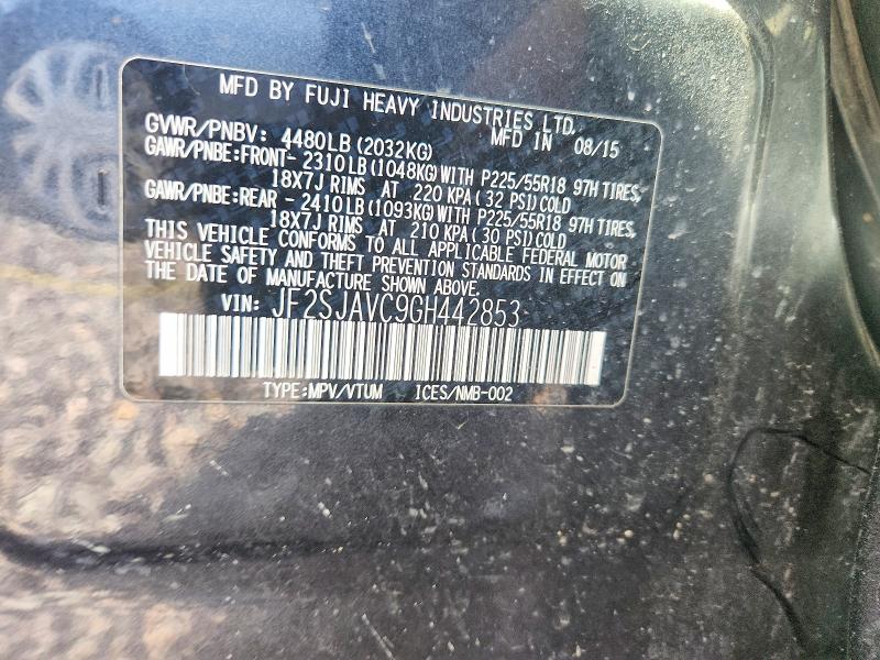 Продаж на аукціоні авто 2016 Subaru Forester, vin: JF2SJAVC9GH442853, номер лоту: 53356496