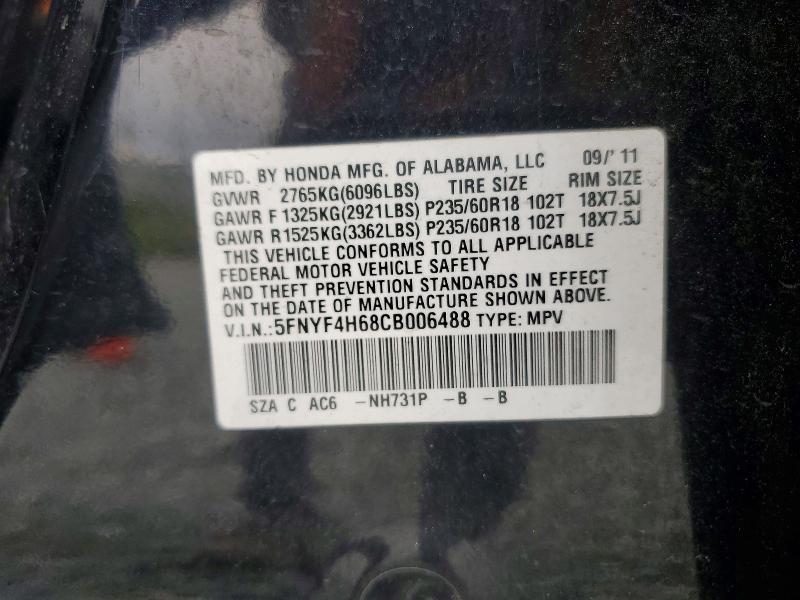53240656 :رقم المزاد ، 5FNYF4H68CB006488 vin ، 2012 Honda Pilot مزاد بيع