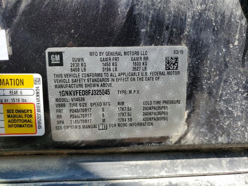 Aukcja sprzedaży 2015 Chevrolet Traverse, vin: 1GNKVFED8FJ325045, numer aukcji: 54524566
