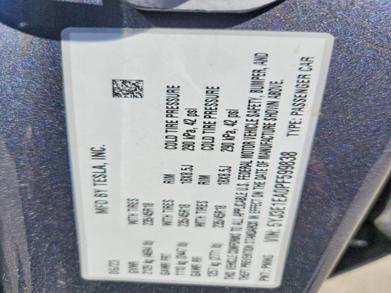 Продажа на аукционе авто 2023 Tesla Model 3, vin: 5YJ3E1EA0PF599838, номер лота: 52886346