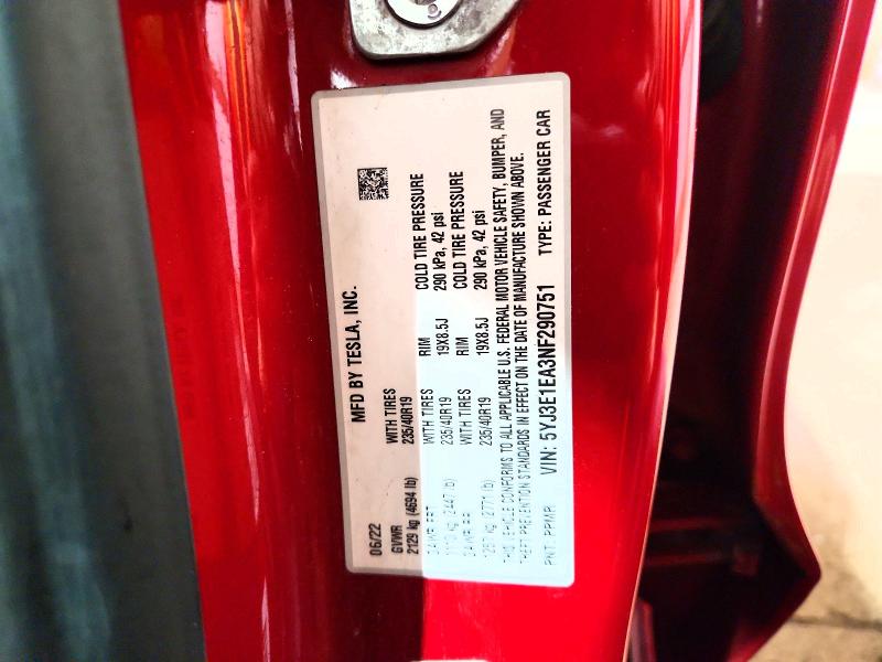 Продажа на аукционе авто 2022 Tesla Model 3, vin: 5YJ3E1EA3NF290751, номер лота: 55013486