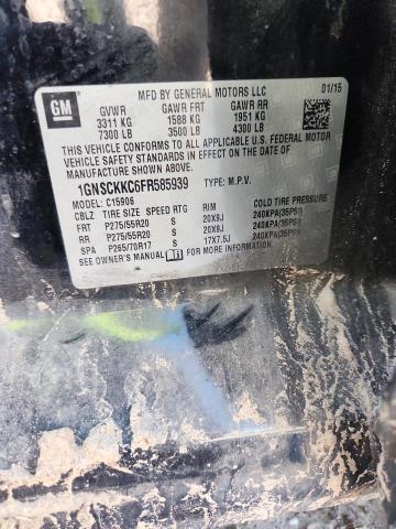 2015 Chevrolet Suburban მანქანა იყიდება აუქციონზე, vin: 1GNSCKKC6FR585939, აუქციონის ნომერი: 51759746