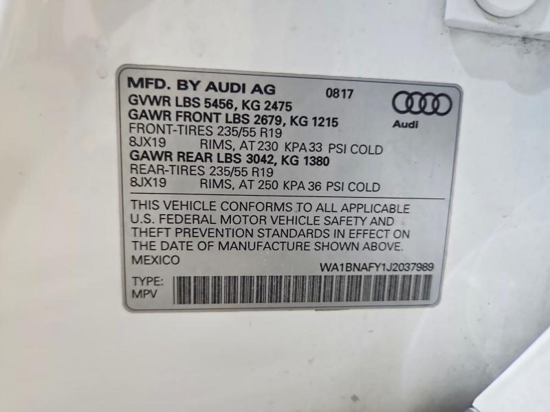 Продаж на аукціоні авто 2018 Audi Q5, vin: WA1BNAFY1J2037989, номер лоту: 52302306