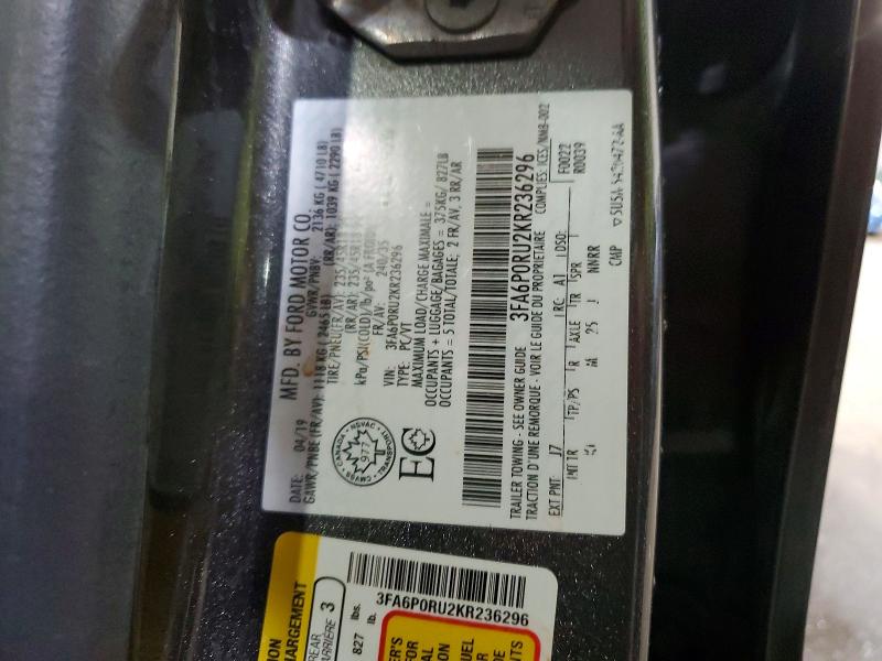 Aukcja sprzedaży 2019 Ford Fusion, vin: 3FA6P0RU2KR236296, numer aukcji: 53795486