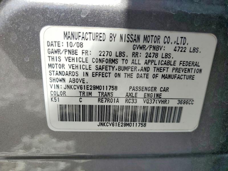54324466 :رقم المزاد ، JNKCV61E29M011758 vin ، 2009 Infiniti G37 Sedan مزاد بيع