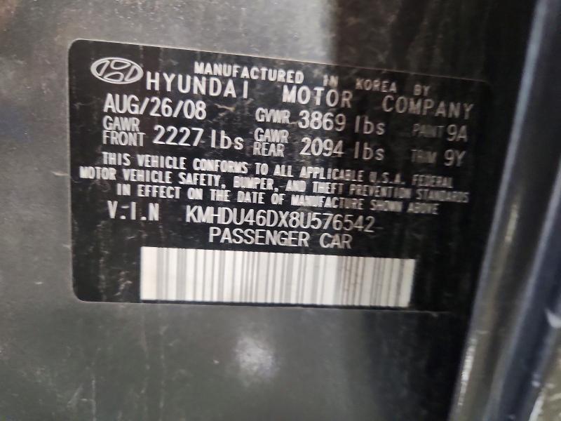 2008 Hyundai Elantra მანქანა იყიდება აუქციონზე, vin: KMHDU46DX8U576542, აუქციონის ნომერი: 52219266